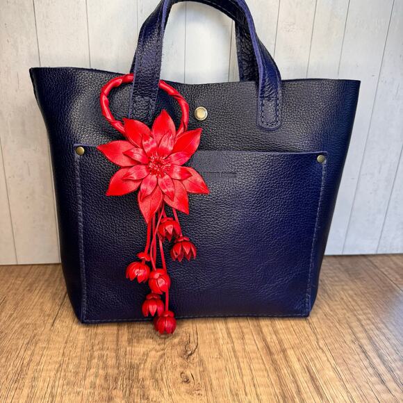 Leather Flower Purse Charm Genuine Leather Red Poinsettia Flower Bag Charm NEW - Picture 2 of 9